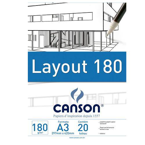 Tamanhos, Medidas e Dimensões do produto Bloco Canson Layout – 180g/M² A3 297 X 420 Mm com 20 Folhas – 66667028