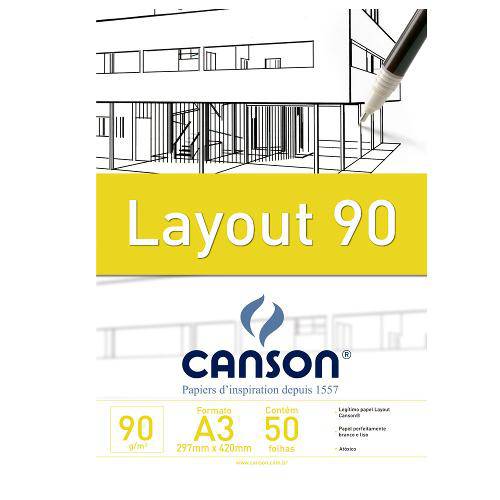 Tamanhos, Medidas e Dimensões do produto Bloco Canson Layout – 90g/M² A3 297 X 420 Mm com 20 Folhas – 66667034