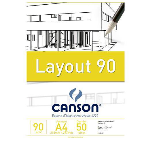 Tamanhos, Medidas e Dimensões do produto Bloco Canson Layout – 90g/M² A4 210 X 297 Mm com 50 Folhas – 66667033