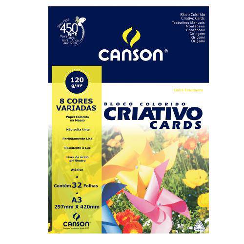 Tamanhos, Medidas e Dimensões do produto Bloco Colorido Criativo Cards Canson 120/M² A3 297 X 420 Mm com 32 Folhas e 8 Cores - 66667161