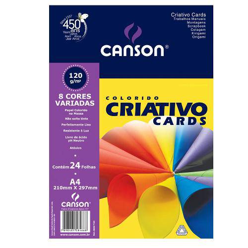 Tamanhos, Medidas e Dimensões do produto Bloco Colorido Criativo Cards Canson 120/M² A4 210 X 297 Mm com 24 Folhas e 8 Cores - 66667163