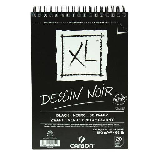 Tamanhos, Medidas e Dimensões do produto Bloco Espiralado Canson Xl® Dessin Noir Black 150g/m² A5 14,8 X 21 Cm com 30 Folhas – 400082844