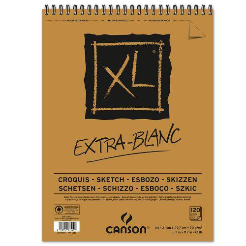 Tamanhos, Medidas e Dimensões do produto Bloco Espiralado Canson Xl® Extra Blanc 90g/M² A4 21 X 29,7 Cm com 120 Folhas – 200787500