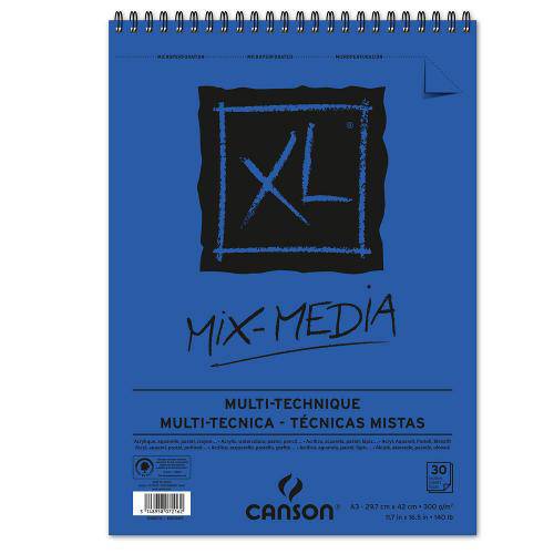 Tamanhos, Medidas e Dimensões do produto Bloco Espiralado Canson Xl® Mix Media 300g/M² A3 29,7 X 42 Cm com 30 Folhas – 200087216