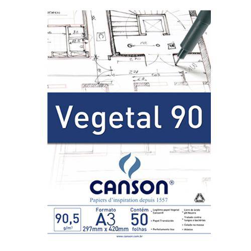 Tamanhos, Medidas e Dimensões do produto Bloco Papel Vegetal Canson 92,5g/M² A3 29,7 X 42 Cm com 50 Folhas - 7019
