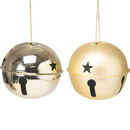 Tamanhos, Medidas e Dimensões do produto Bola Lisa Sininhos Douradas - 6 Peças - Christmas Traditions