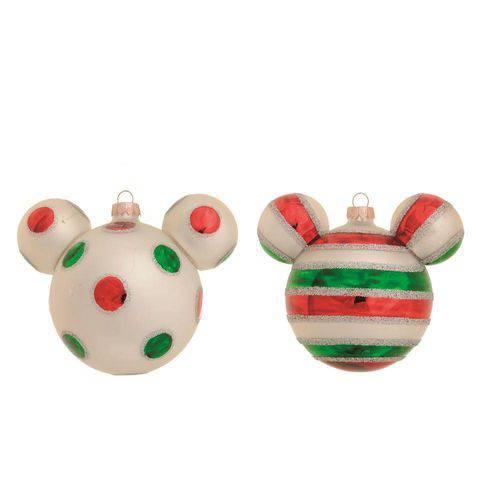 Tamanhos, Medidas e Dimensões do produto Bolas Arvore de Natal Disney Sortidas Verde Vermelho Branco Jogo - 2 Unidades 8 Cm