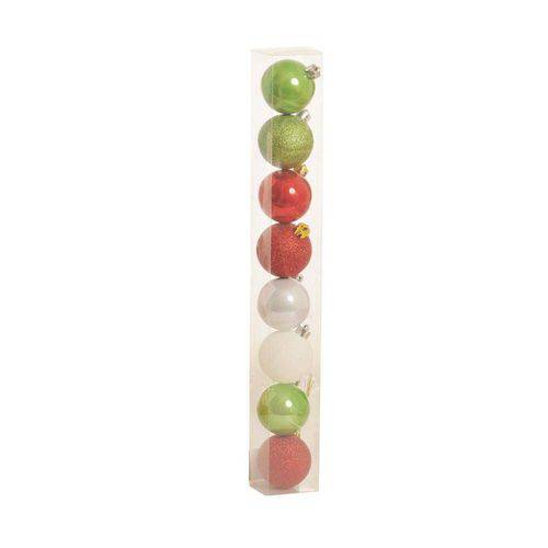 Tamanhos, Medidas e Dimensões do produto Bolas Arvore de Natal em Tubo Vermelho Verde Branco - 8 Unidades 5 Cm