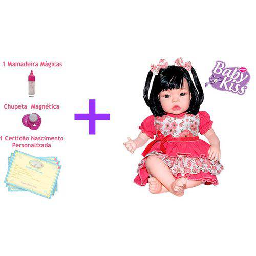 Tamanhos, Medidas e Dimensões do produto Boneca Baby Kiss Chora com Dispositivo Magnético + 1 Chupeta Magnética + 2 Mamadeiras Magicas