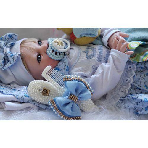 Tamanhos, Medidas e Dimensões do produto Boneca Bebê Real Reborn Brinquedo Surpresa Menina Azul Loira