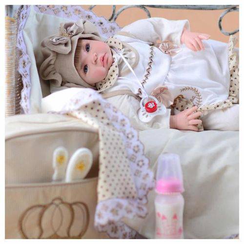 Tamanhos, Medidas e Dimensões do produto Boneca Bebê Reborn Princesa Larinha Loira Roupa Creme 53cm com 20 Acessórios
