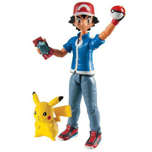 Tamanhos, Medidas e Dimensões do produto Boneco Ash + Pikachu C/ Pokebola e Pokedesk - Pokémon Trainer Figures