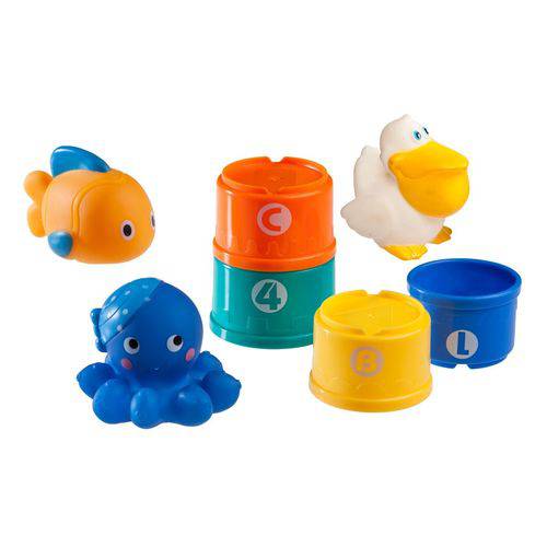 Tamanhos, Medidas e Dimensões do produto Brinquedos Amigo do Mar e 4 Potes Coloridos no Banho Girotondo Baby