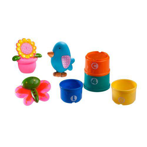 Tamanhos, Medidas e Dimensões do produto Brinquedos Amigos do Jardim e 4 Potes Coloridos no Banho Girotondo Baby