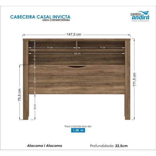 Tamanhos, Medidas e Dimensões do produto Cabeceira Casal Invicta C Bau Atacama Santos Andira