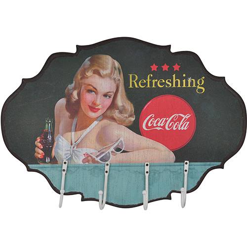 Tamanhos, Medidas e Dimensões do produto Cabideiro de Parede Coca-Cola MDF Blond Lady With Colorido - Urban