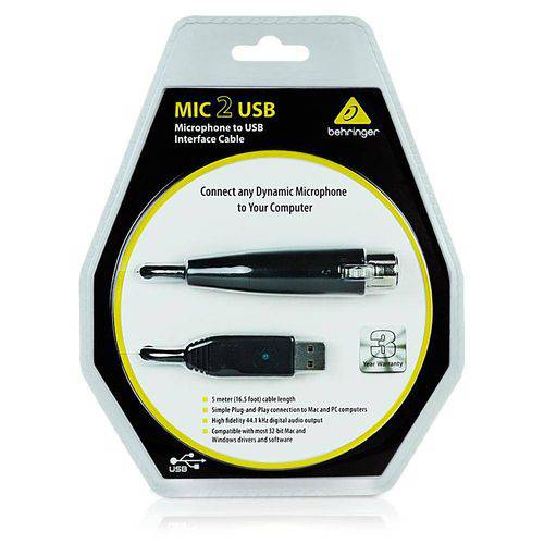Tamanhos, Medidas e Dimensões do produto Cabo Interface Behringer Mic 2 Usb para Microfones Dinâmicos Xlr Usb