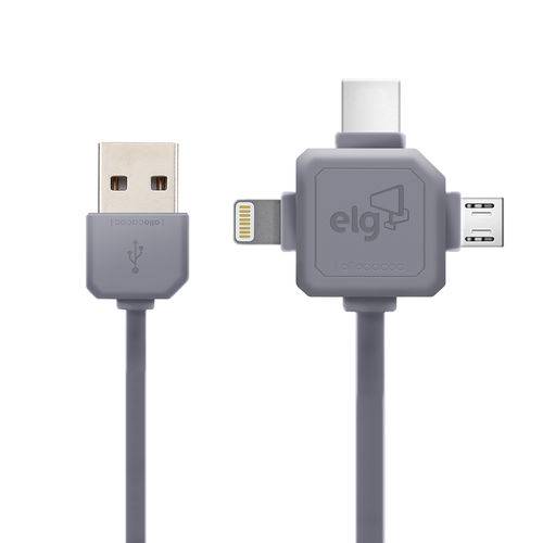 Tamanhos, Medidas e Dimensões do produto Cabo USB Flat Micro Mini Lightning 3 em 1 Cinza ELG PW31C