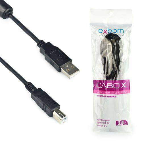 Tamanhos, Medidas e Dimensões do produto CaboX-Cabo Impressora USB 2.0/AM+AF/OD4.8/3M com Filtro CBX-U2AMBM30 Exbom Preto