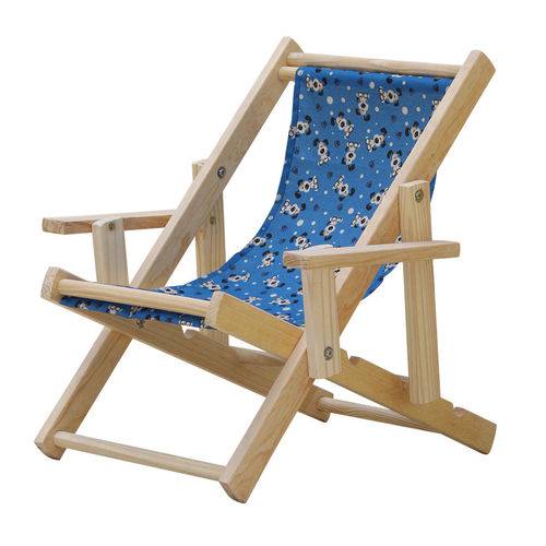 Tamanhos, Medidas e Dimensões do produto Cadeira Espreguiçadeira Dobrável Infantil Madeira Maciça Natural com Tecido Azul Cachorros