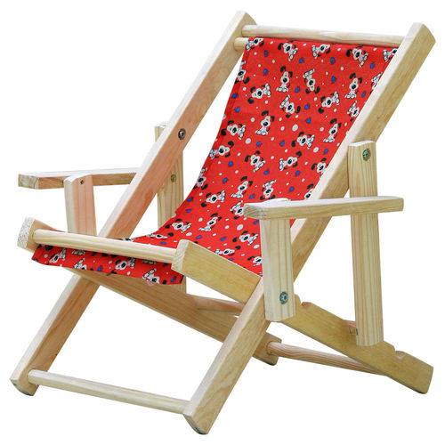 Tamanhos, Medidas e Dimensões do produto Cadeira Espreguiçadeira Dobrável Infantil Madeira Maciça Natural com Tecido Vermelho Cachorros
