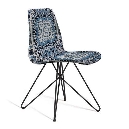 Tamanhos, Medidas e Dimensões do produto Cadeira Estofada Eames com Pés de Aço Preto - Azul/branco