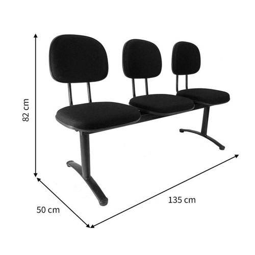 Tamanhos, Medidas e Dimensões do produto Cadeira Longarina 3 Lugares Preta Secretária