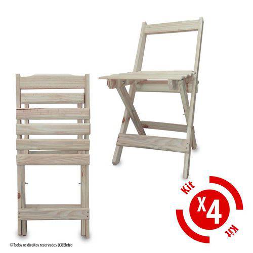 Tamanhos, Medidas e Dimensões do produto Cadeira Madeira Natural Dobrável Sem Pintura - Kit 04 Unidades