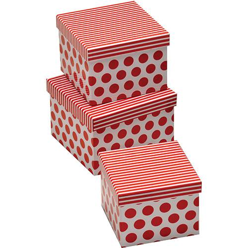 Tamanhos, Medidas e Dimensões do produto Caixa de Presente com Estampa em Poá Vermelha 3 Unidades - Santini