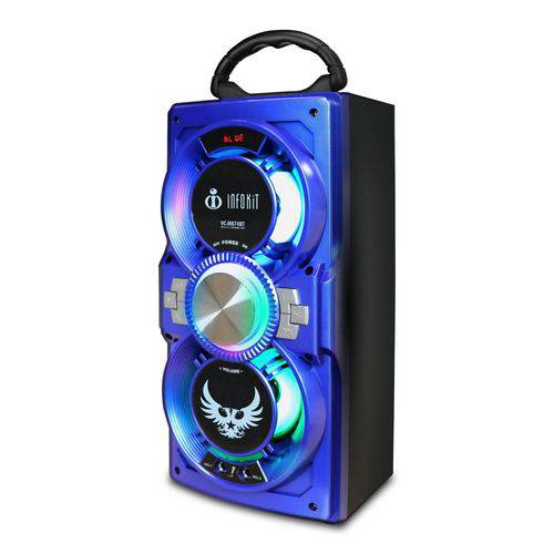 Tamanhos, Medidas e Dimensões do produto Caixa de Som Bluetooth 12Watts Alto Falante Duplo Bass com Visor-Vc-M874BT-Infokit-Azul