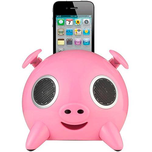 Tamanhos, Medidas e Dimensões do produto Caixa de Som Portátil Docking Ispeaker Pig com Conector Apple (Iphone4/4S/Ipod) Entrada Auxiliar P2 23W Bivolt 60Hz Rosa - Ello