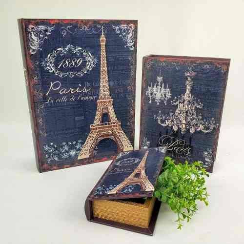 Tamanhos, Medidas e Dimensões do produto Caixa Livro Decorativa Paris Lustre Azul Petroleo 30/23/16cm