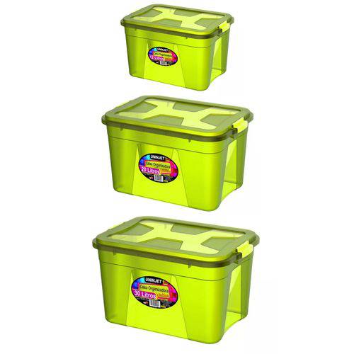 Tamanhos, Medidas e Dimensões do produto 3 Caixas Organizadoras P (12lts) M (20lts) G (30lts) Verde Limão