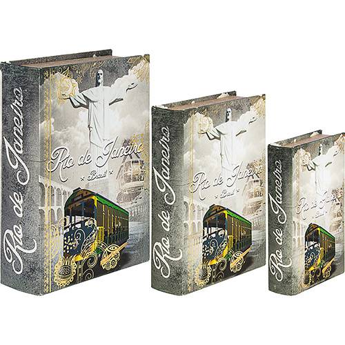 Tamanhos, Medidas e Dimensões do produto Caixas Rio de Janeiro Cristo Book Box com 3 Peças Cinza - Oldway