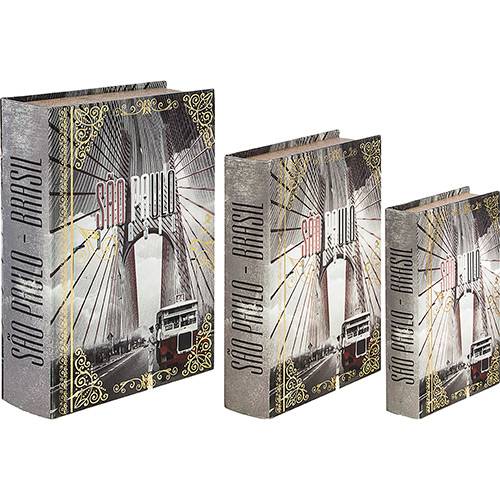 Tamanhos, Medidas e Dimensões do produto Caixas São Paulo Calhambeque Book Box com 3 Peças Cinza - Oldway