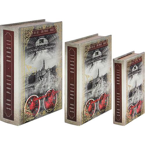Tamanhos, Medidas e Dimensões do produto Caixas São Paulo Estação da Luz Book Box com 3 Peças Cinza - Oldway