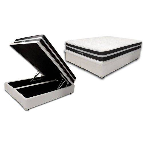 Tamanhos, Medidas e Dimensões do produto Cama Box Baú Bipartido Premium Casal Corino Branco + Colchão de Molas Master Confort Black 1,38x1,88