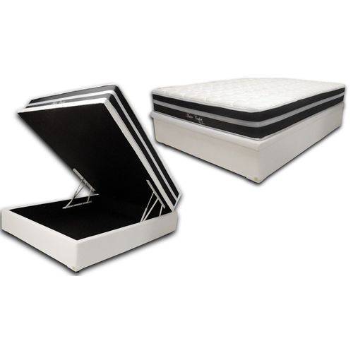 Tamanhos, Medidas e Dimensões do produto Cama Box Baú Casal 1,38x1,88 Premium Corino Branco + Colchão de Molas Master Confort Black Firme