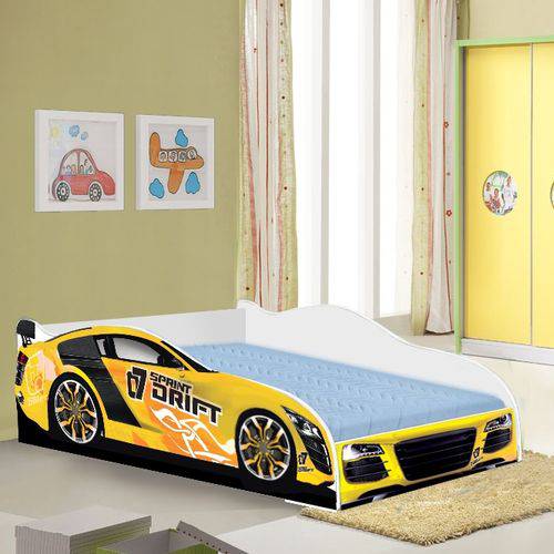 Tamanhos, Medidas e Dimensões do produto Cama Infantil Carro Drift 150x70 Cm com Colchão - Amarelo / Branco - Rpm Móveis