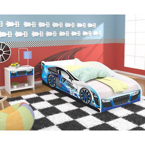 Tamanhos, Medidas e Dimensões do produto Cama Infantil Carro Drift Solteiro com Criado Mudo - Azul / Branco - Rpm Móveis