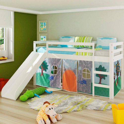 Tamanhos, Medidas e Dimensões do produto Cama Infantil com Escorregador e Tenda Castelo Cavaleiro - Madeira Maciça - Laca Branco