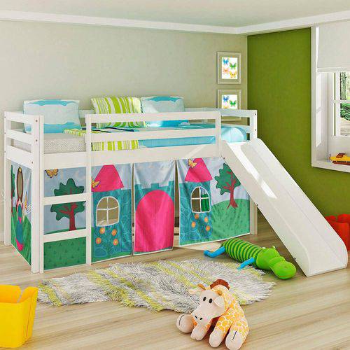 Tamanhos, Medidas e Dimensões do produto Cama Infantil com Escorregador e Tenda Castelo Princesa - Madeira Maciça - Laca Branco