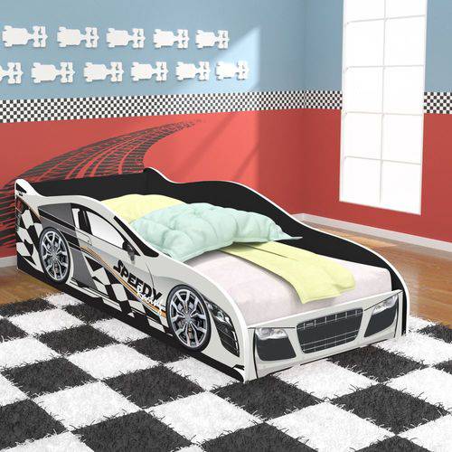 Tamanhos, Medidas e Dimensões do produto Cama Infantil / Mini Cama Infantil Carro Speedy Racing New com Colchão 150x70 Cm - Branca/Preto - Rpm Móveis