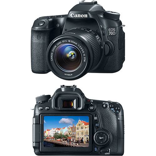 Tamanhos, Medidas e Dimensões do produto Câmera Digital DSLR Canon EOS 70D 20.2MP Lente EF-S 18-55 1:3.5-5.6 IS STM