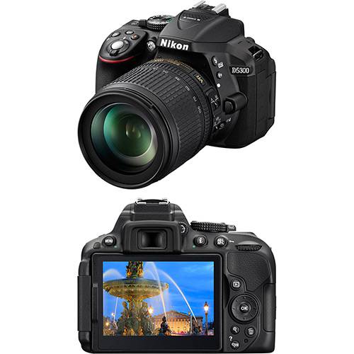 Tamanhos, Medidas e Dimensões do produto Câmera Digital DSLR Nikon D5300 Sensor CMOS DX 24.2MP 18-55mm Preta