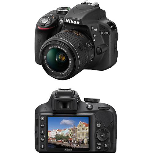 Tamanhos, Medidas e Dimensões do produto Câmera Digital Nikon DSLR D3300 24.2MP Lente 18-55mm F/3.5-5.6G VR II Preta
