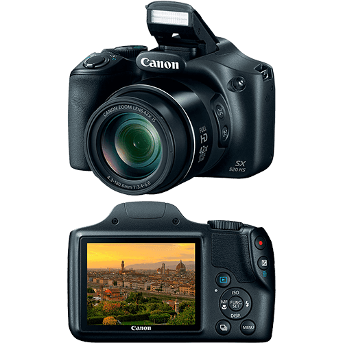 Tamanhos, Medidas e Dimensões do produto Câmera Digital Semiprofissional Canon SX520HS 16MP Zoom Óptico 42x