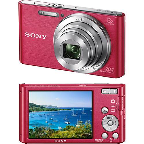 Tamanhos, Medidas e Dimensões do produto Câmera Digital Sony W830 20.1MP, 8x Zoom Óptico, Foto Panorâmica, Vídeos HD, Lentes Carl Zeiss, Rosa, Cartão de Memória 4GB
