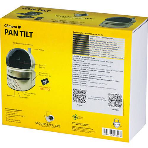 Tamanhos, Medidas e Dimensões do produto Câmera IP Pan Tilt - Seguro Fácil