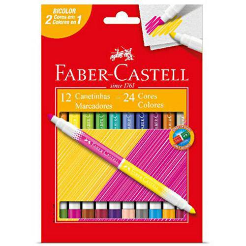 Tamanhos, Medidas e Dimensões do produto Caneta Hidrográfica Bicolor 12 Canetas / 24 Cores - Faber Castell